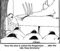 Cropped low-resolution scan of the Far Side cartoon which coined the term Thagomizer